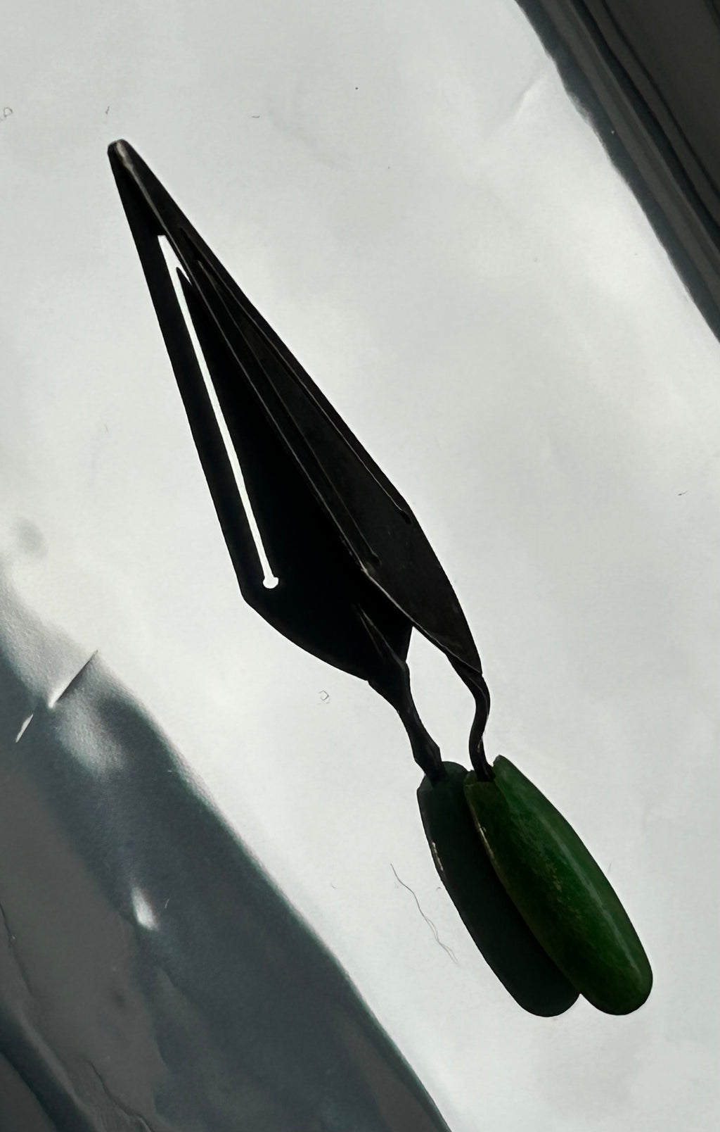 Sterling Silver Trowel Bookmark, Green Handle, Hallmarked