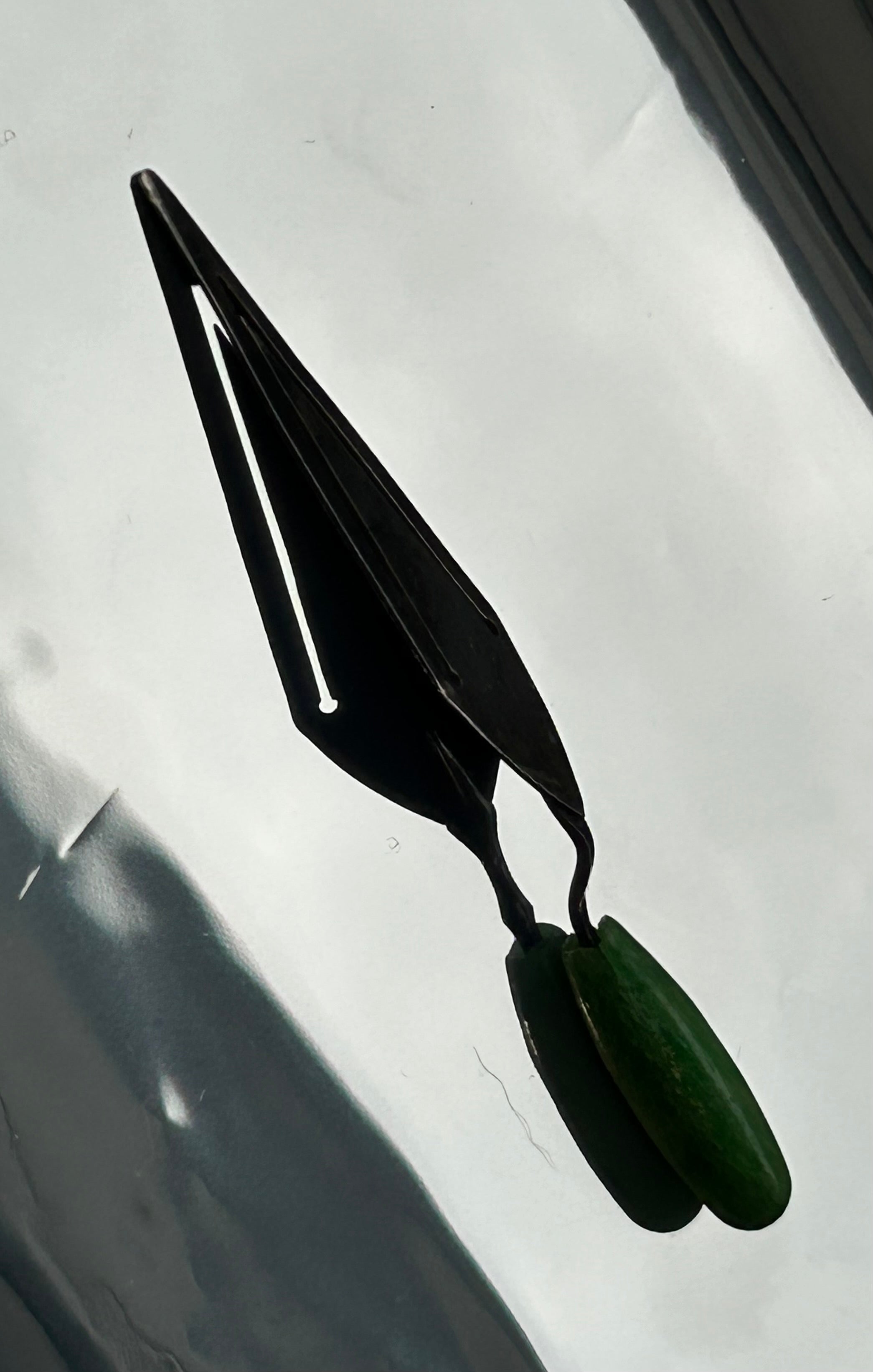 Sterling Silver Trowel Bookmark, Green Handle, Hallmarked