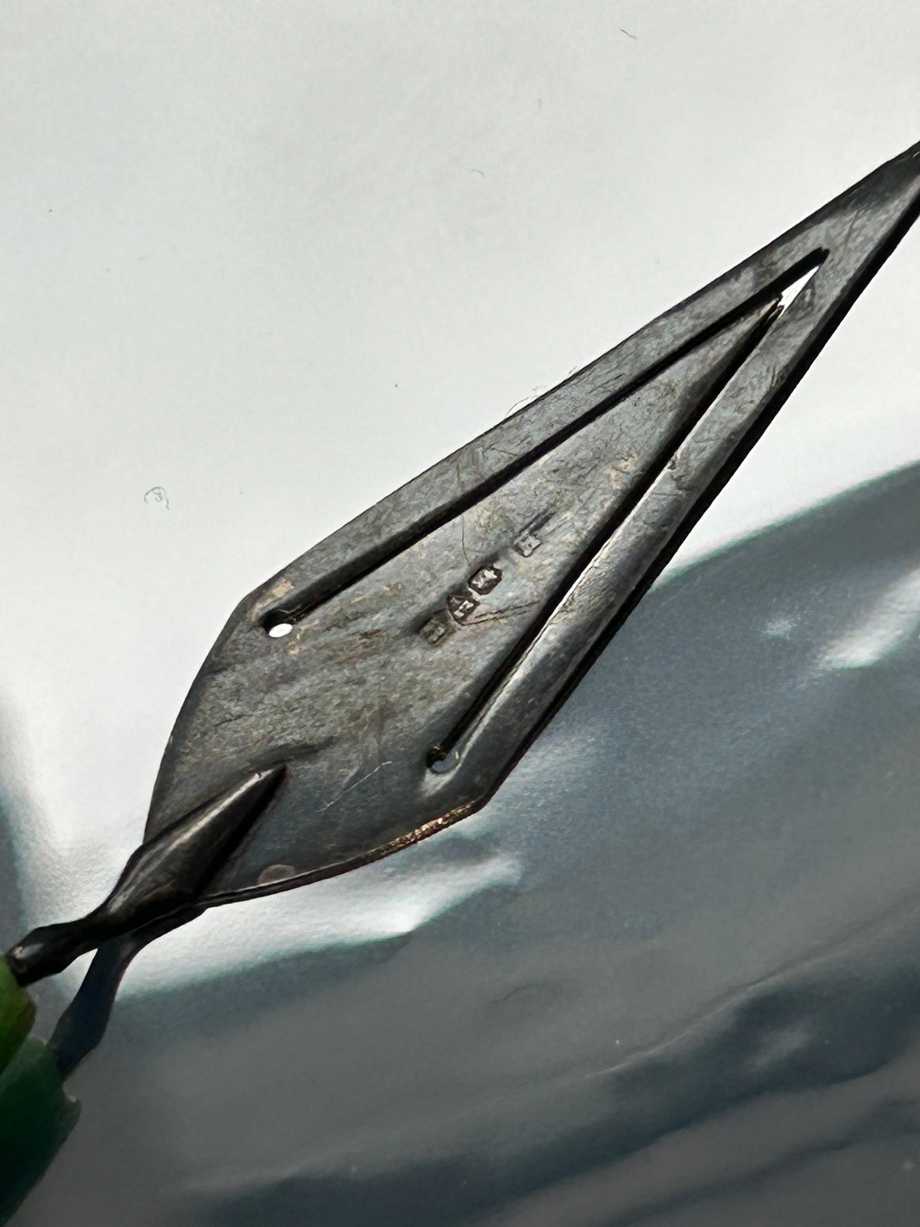 Sterling Silver Trowel Bookmark, Green Handle, Hallmarked