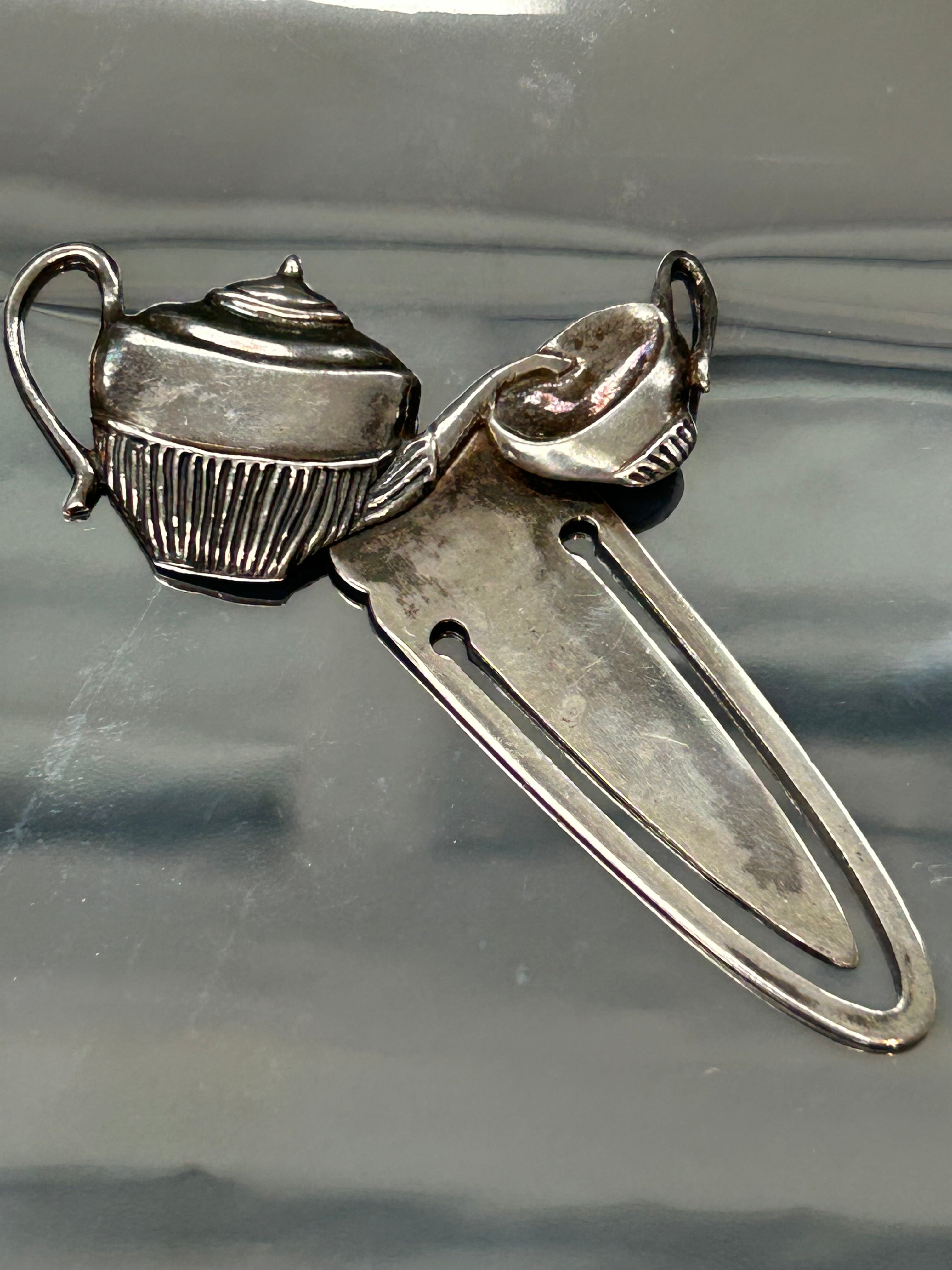 Sterling Silver Hallmarked Vintage Antique Page Marker Bookmark Tea Cup