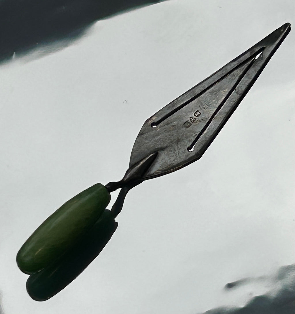 Sterling Silver Trowel Bookmark, Green Handle, Hallmarked